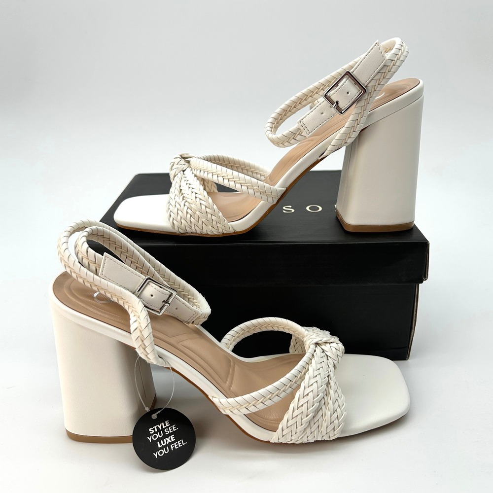 Ankle Wrap Block Heels Windsor Chic Steps Womens Size 7.5 White Braided NEW